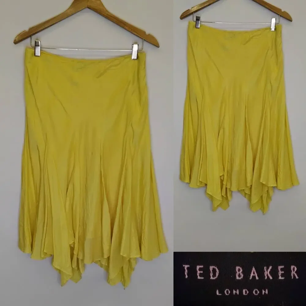 Ted Baker London Silk Handkerchief Skirt Women's 2 Yellow Knee Length #J5853